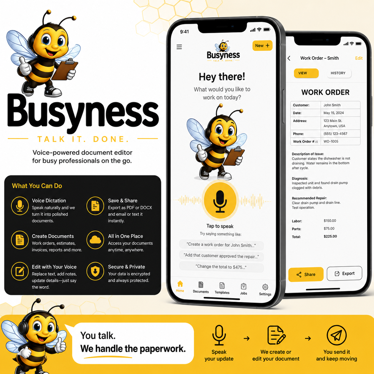 Busyness voice-powered document editor branding